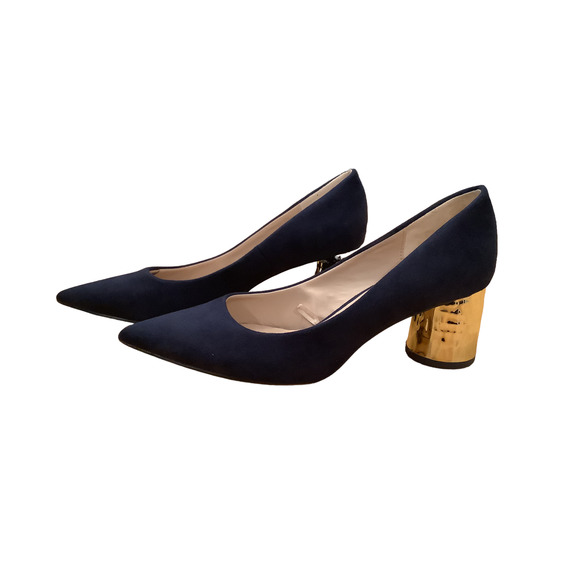 ZARA BASIC COLLECTION  PUMP WITH GOLD HAMMERED HEEL US 7 EU 38 - Picture 3 of 8